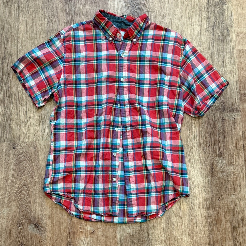 J. Crew Madras Red Plaid Short-Sleeve Button-Down Shirt